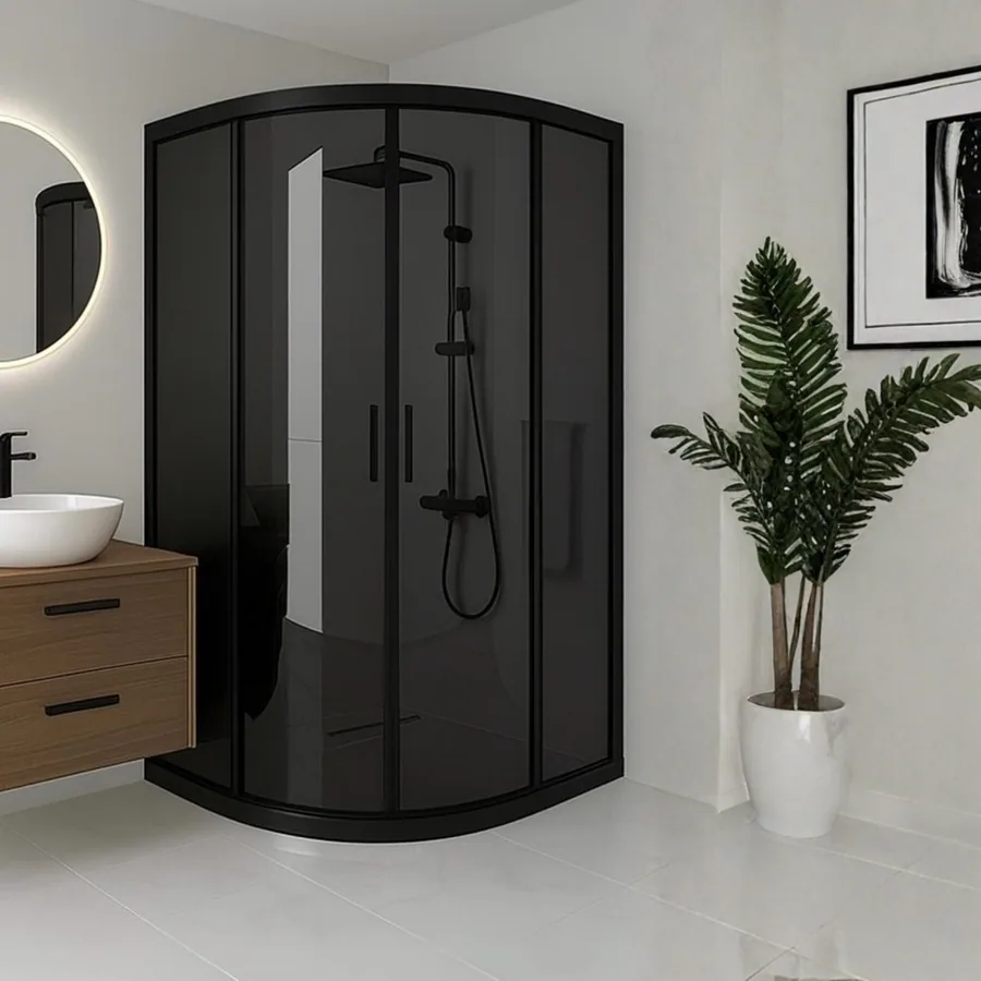 Duşakabin Oval Füme 5mm Temperli Cam Yükseklik 190 cm Siyah Profil duşakabin görünümü